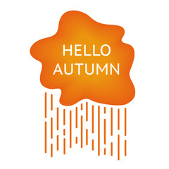 orange vector icon of rainy cloud icon contains the text "Hello autumn", the weather icon, element autumn design