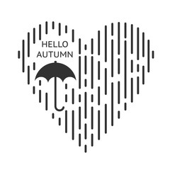 the rain form the shape of a heart , outdoor umbrella, place for text "I love autumn"