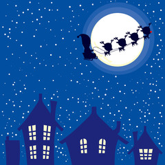 Obraz na płótnie Canvas Illustration of abstract background of Christmas night with Santa Claus and reindeer sleigh flying through sky