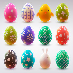 Set of realistic eggs on white background. Easter collection. Vector illustration.