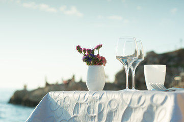 table setting by the sea