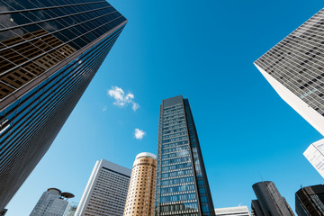 Fototapeta na wymiar Skyscrapers of Osaka Central Business District.