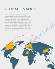 Financial report template with world map. Cash flows for the world