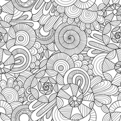 Doodle black and white abstract hand drawn vector background. Wavy zentangle style seamless pattern.