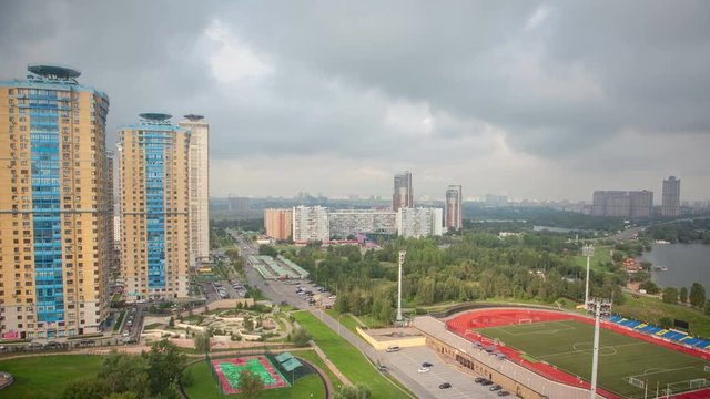 Skyline North-West Of Moscow, Strogino. Timelapse.