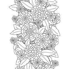 Fototapeta premium Vector flowers and leaves seamless border. Doodle wavy decorative design element.