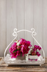 Orchids and peonies - table decoration