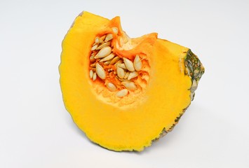 Sliced pumpkin on white