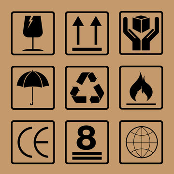 Fragile symbol set on brown background design. Fragile symbol vector icon.