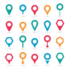 Vector colorful map pointer icons set on white background
