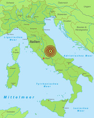 Erdbeben in Abruzzen/ Italien (24. August 2016) - Vektorgrafik in Grün