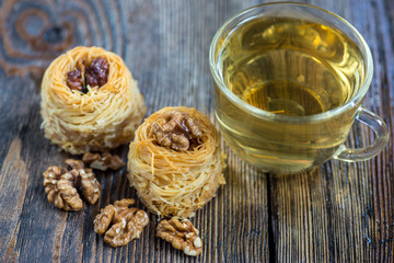 Closeup of birds nest baklava