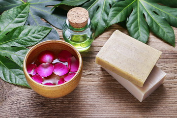 Nail spa enriching treatment with essential oils and rose petals