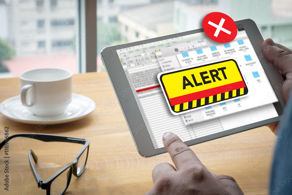 Poster computer attention alert connection interrupted warning and atte