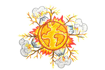 Hand drawn earth change icon on white background /global warming concept
