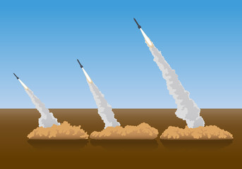 firing surface-to-air missiles (SAM), vector illustration