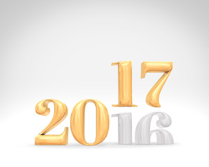 2016 year change to 207 new year golden number (3d rendering) on