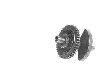 Part of crankshaft of motorcycle on white background