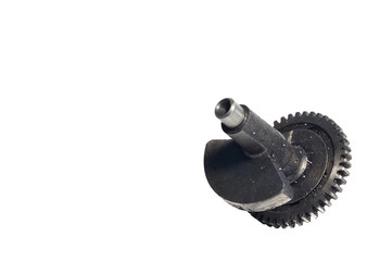 Part of crankshaft of motorcycle on white background