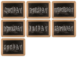 7 day of week on chalk board background textures with old vintag