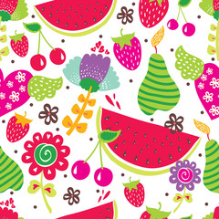 Cute seamless pattern with summer fruits.