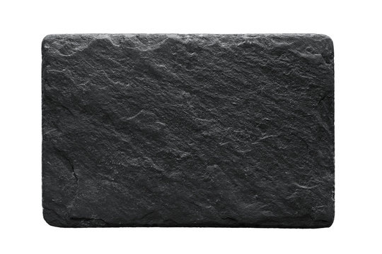 Blank black stone plate isolated on white background
