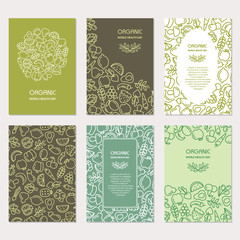 Fruit and vegetables backgrounds set illustration