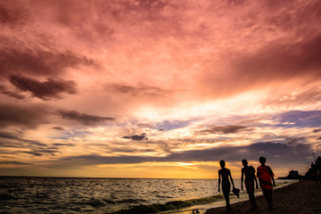 Fototapeta premium Sunset on the beach with beautiful sky
