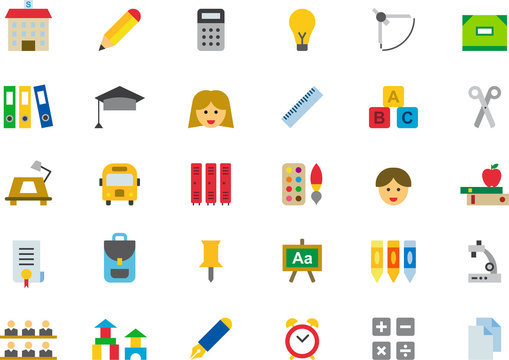 SCHOOL & EDUCATION colored flat icons