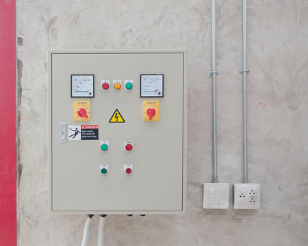 Electrical control and box switch on cement wall