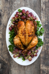 Thanksgiving turkey on rustic wooden background

