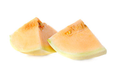 cantaloupe melon sliced on white background