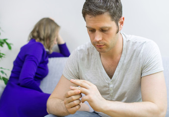 Divorce concept. Couple having trouble in their marriage.