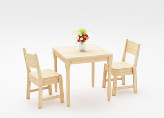 Tavolo e sedie in legno 3d render 