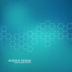 Obraz premium Structure molecule of DNA and neurons. Structural atom. Chemical compounds. Medicine, science, technology concept. Geometric abstract background. Vector illustration for your design.