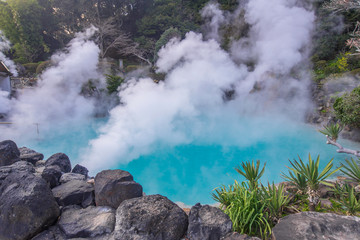 hot spring  (Hell) blue water in Umi-Zigoku in Beppu Oita, Japan