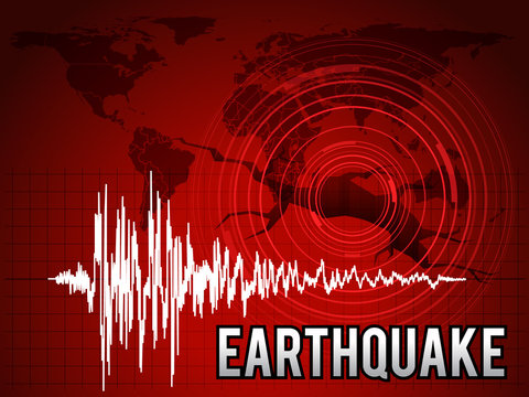 EarthQuake -  frequency wave , map world circle wave and crack floor vector red tone art design