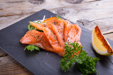 Sliced smoked salmon