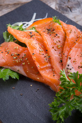 Sliced smoked salmon