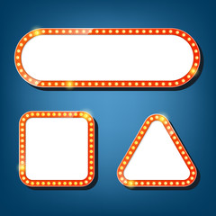 Fototapeta premium Electric bulbs billboard. square, triangle retro light frames. v