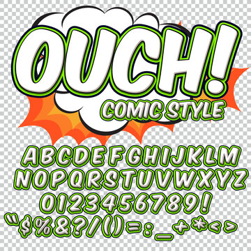 Comic alphabet set. Letters, numbers and figures for kids' illustrations.