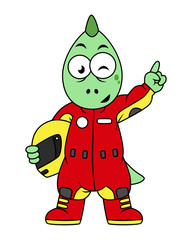 Illustration of an Allosaurus race car driver.