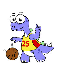 Illustration of a Stegosaurus playing basketball.