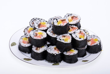  sushi fresh maki rolls isolated on white background
