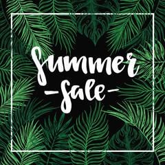 Hand drawn vector illustration - Summer sale. Summer tropic