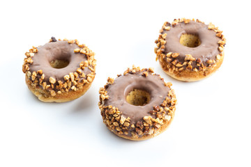 various donuts on white background