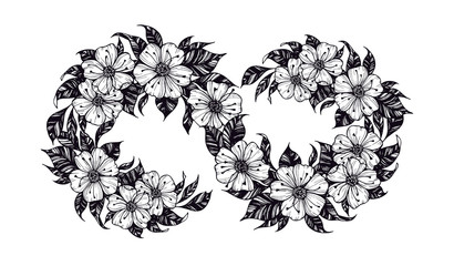 Hand drawn vector illustration - infinity sign with flowers