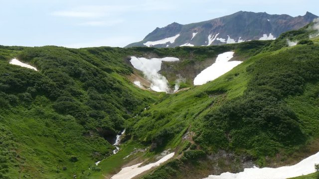 Older crater in valley of mutnovsky volcano kamchatka peninsula russia