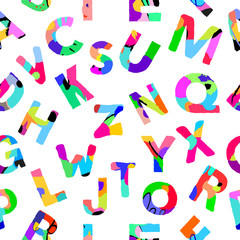 Colorful font seamless pattern. Vector illustration. Backdrop, background, texture, textile, fabric