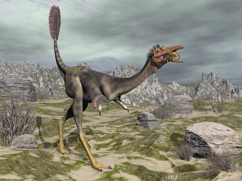 Mononykus dinosaur in the desert - 3D render